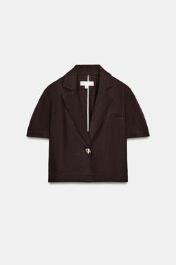 BLAZER MANGA CORTA CON LINO / Marr?n