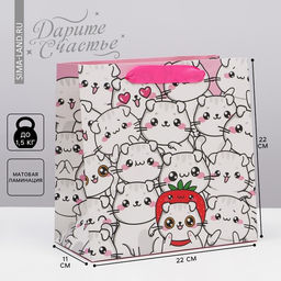 Пакет подарочный ламинированный квадратный, упаковка, «Котики», 22×22×11 см