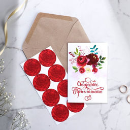 Цена за 8 шт. Приглашение на свадьбу в крафтовом конверте «Акварельные цветы», 10 х 15 см.