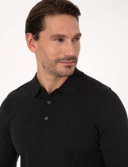 Siyah Regular Fit Y_n Kar___ml_ Polo Yaka Basic Triko Kazak - Cacharel фото 2