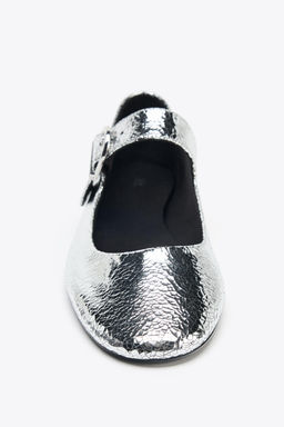 METALLIC LEATHER-EFFECT BALLERINAS - Zara фото 11