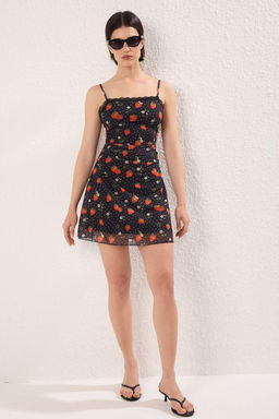 Trendyolmilla Cok Renkli Cilek Bask?l? Tul F?rf?rl? K?sa / Mini Esnek Orme Elbise TWOSS25EL00841  фото 2