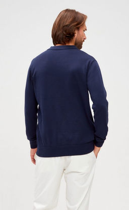 Джемпер мужской с отложным воротником и планкой на пуговицах F221-15-22021 тёмно-синий - Fine joyce фото 6