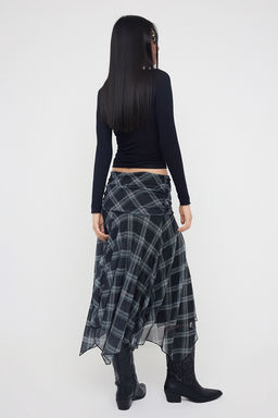 Cok Renkli Ekose Bask?l? Skater Asimetrik Etek Ucu Detayl? Esnek Orme Etek TWOAW26ET00037