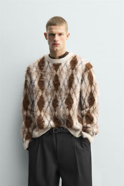 BRUSHED ARGYLE JACQUARD JUMPER - Zara фото 2