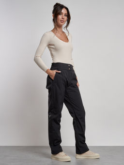 Брюки утепленные спортивные с высокой посадкой женские зимние черного цвета 7141Ch - Colannia фото 15