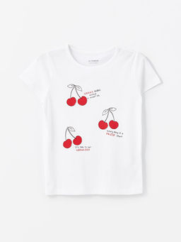 Bisiklet Yaka Bask?l? K?sa Kollu K?z ?ocuk Ti??rt - Waikiki фото 3