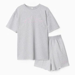 Костюм женский (футболка, шорты) MINAKU: SPORTY & STYLISH, светло-серый, размер 46