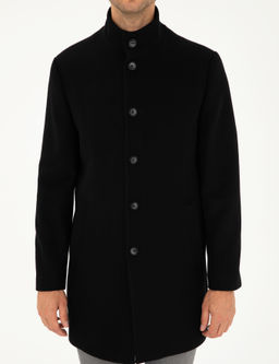 Siyah Y_n Kar___ml_ Slim Fit Palto
