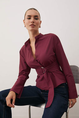 Bordo Kusakl? Onu C?tc?tl? Ayarlanabilir Gomlek TWOAW26GO00067