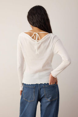 Ekru Degaje Yaka Baglamal? Fitted/Vucuda Oturan Transparan Orme Bluz TWOAW26BZ00240 - Trendyolmilla фото 4