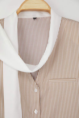 Bej Cizgili Sal Yaka Detayl? Gomlek TWOAW26GO00034 - Trendyolmilla фото 7