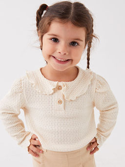 Bebe Yaka Uzun Kollu Kendinden Desenli K?z Bebek Ti??rt