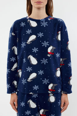 Trendyolmilla Lacivert Penguen/K?s Desenli Polar K?sl?k Orme Pijama Tak?m? THMAW25PT00060