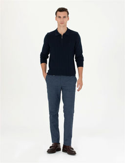 Lacivert Slim Fit Fermuarl_ Polo Yaka Triko Kazak - Pierre cardin фото 4