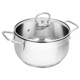 Кастрюля из нержавеющей стали "Tessi" 4,6л, д22см, h12,5см, стеклянная крышка, подарочная коробка, Appetite (Китай) Подходит для индукционных плит