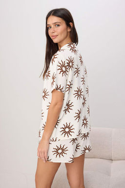Ekru-Kahverengi G_ne_ Desenli Viskon Dokuma Pijama Tak_m_ THMSS26PT00183 - Trendyolmilla фото 4