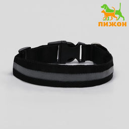 Ошейник с подсветкой размер М, ОШ 40-48 х 2,5 см, 3 режима свечения чёрный