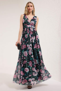 TRENDYOLMILLA Yag Yesili A-Kesim V Yaka Orme Uzun S?k Abiye Elbise TPRSS25AE00096  фото 2