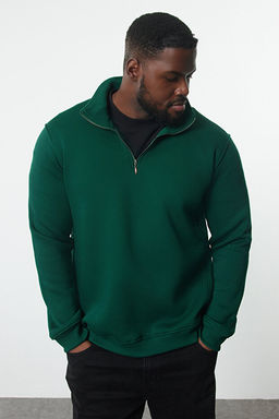 Ye_il B_y_k Beden Oversize/Normal Kesim Dik Yaka Fermuarl_ __i Polarl_ Sweatshirt TMNAW24AO00024