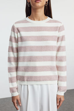TRENDYOLMILLA Ekru Basic Cizgili Triko Kazak TWOAW25KZ00234