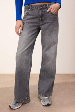 Trendyolmilla Wardrope Essentials Gri Dusuk Bel 100% Pamuk Wide Leg Genis Paca Jeans TWOSS26JE00131