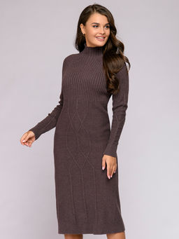 Платье трикотажное коричневое длины миди