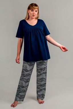 Арт. 9173 Пижама с брюками 50-60 (6 шт) Цвет:верх темно-синий, низ сине-белый - Калинка фото 2