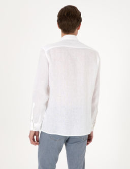 Beyaz %100 Keten Regular Fit Uzunkollu G_mlek - Pierre cardin фото 5