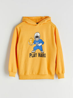 Kap??onlu Bask?l? Erkek ?ocuk Sweatshirt