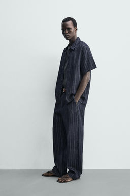 CAMISA RELAXED FIT JACQUARD RAYAS / Azul