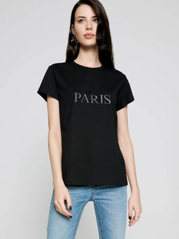 CONTE Черная футболка из мягкого хлопка с вышивкой "Paris" LD 1127 black