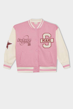 Кардиган-бомбер на толстой мягкой подкладке с воротником колледжа для девочек и застежкой-кнопкой