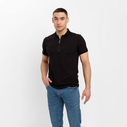 Футболка поло мужская MINAKU REGULAR FIT: чёрная, р-р 46