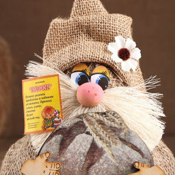 Фигурка-оберег «Домовой. Васек на мешковине, с караваем», 24×18×18 см