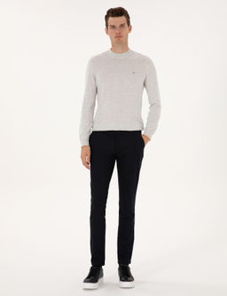 Lacivert Slim Fit Beli Lastikli Kanvas Pantolon