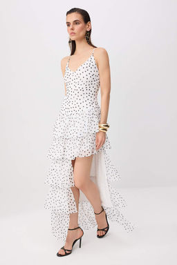Siyah-Beyaz Puantiye Asimetrik Maxi Abiye & Mezuniyet Elbisesi TPRSS26AE00174 - Trendyolmilla фото 2