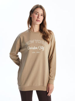 Bisiklet Yaka Bask?l? Kad?n Sweatshirt Tunik