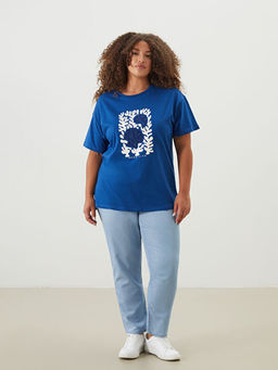 Bisiklet Yaka Bask?l? Kad?n Ti??rt