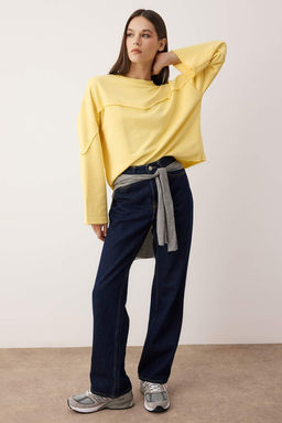 Ac?k Sar? Kal?n Sardonsuz Ispanyol Kol Dikis Detayl? Relaxed Orme Sweatshirt TWOAW26SW00110 - Trendyolmilla фото 2