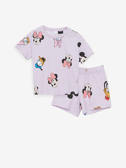 Bisiklet Yaka Minnie Mouse Bask?l? K?sa Kollu K?z ?ocuk ?ortlu Pijama Tak?m?