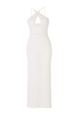 Ekru Triko Maxi S?rt Dekolteli Plaj Elbise TBESS26EL00025