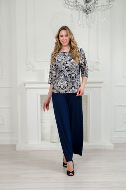 Костюм женский из кофты с рукавом 3/4 и брюк из вискозы Элеонора тёмно синий