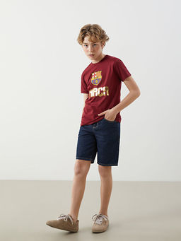 Bisiklet Yaka Barcelona Bask?l? Erkek ?ocuk Ti??rt