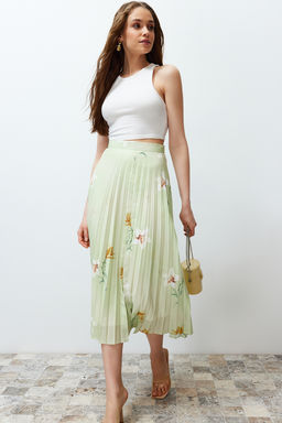 TRENDYOLMILLA Cok Renkli Cicek Desenli Pliseli Saten Kumas Maxi Boy Dokuma Etek TWOSS24ET00141 фото 2