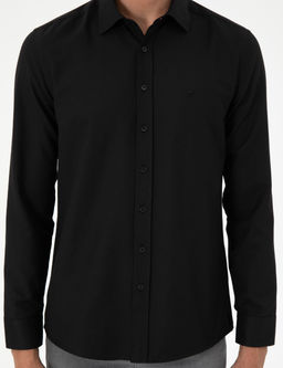 Siyah Oxford Slim Fit Uzun Kollu G_mlek