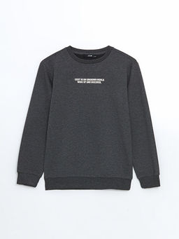 Bisiklet Yaka Bask?l? Erkek ?ocuk Sweatshirt