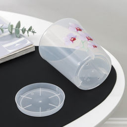 Цена за 2 шт. Горшок для орхидей с поддоном, 700 мл, пластиковый, прозрачный, МИКС