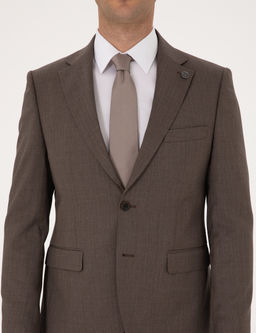 Kahverengi Slim Fit %100 Y_n _izgili Tak_m Elbise