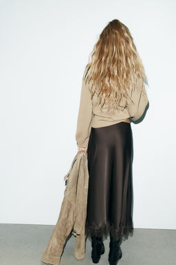 LACE SATIN MIDI SKIRT - Zara фото 7